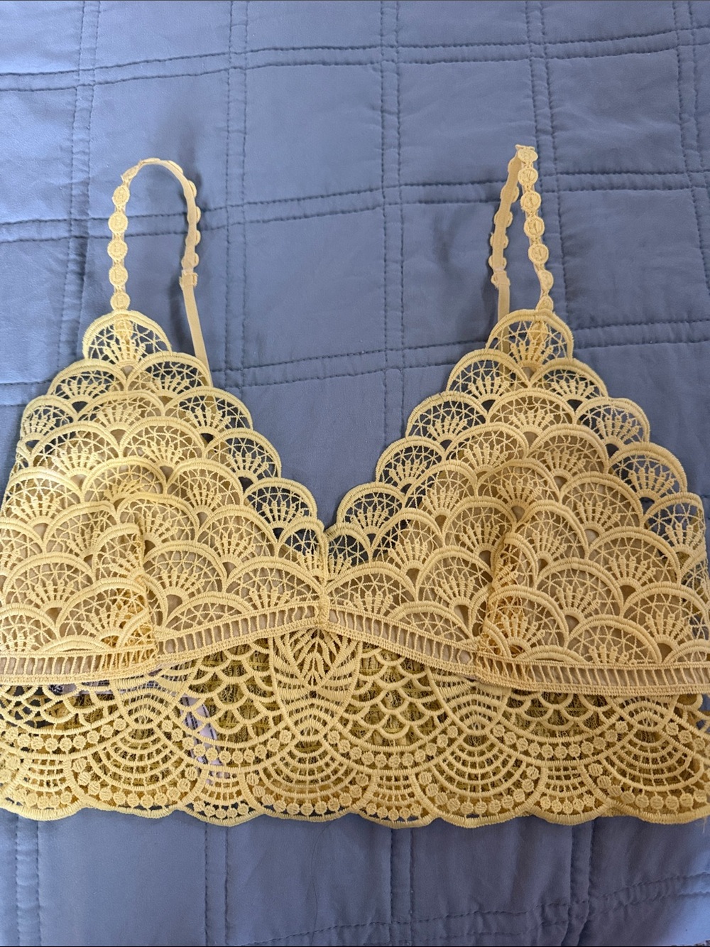 Free People Yellow Scalloped Lace Bralette